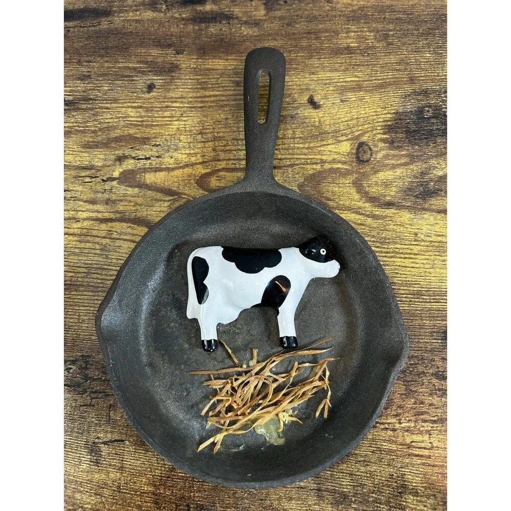 Vtg Cast Iron Cow Frying Pan Wall Decor Trippies 1987 Taiwan Farmhouse Rustic